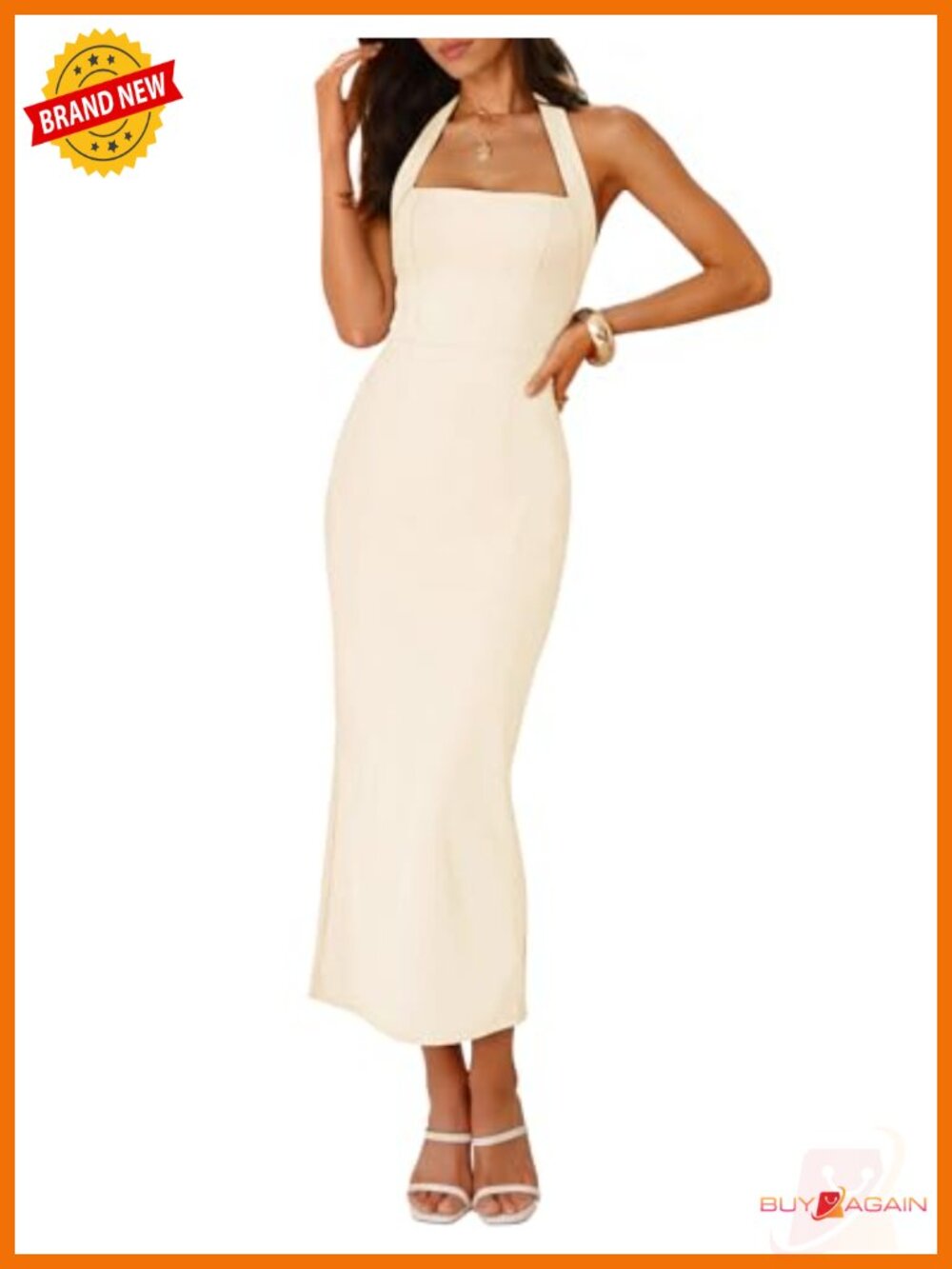Women's Summer Halter Neck Bodycon Midi Dress Sleeveless Cocktail Party